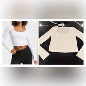 Bandier Wesley Ribbed Scoop Neck White Crop NWT